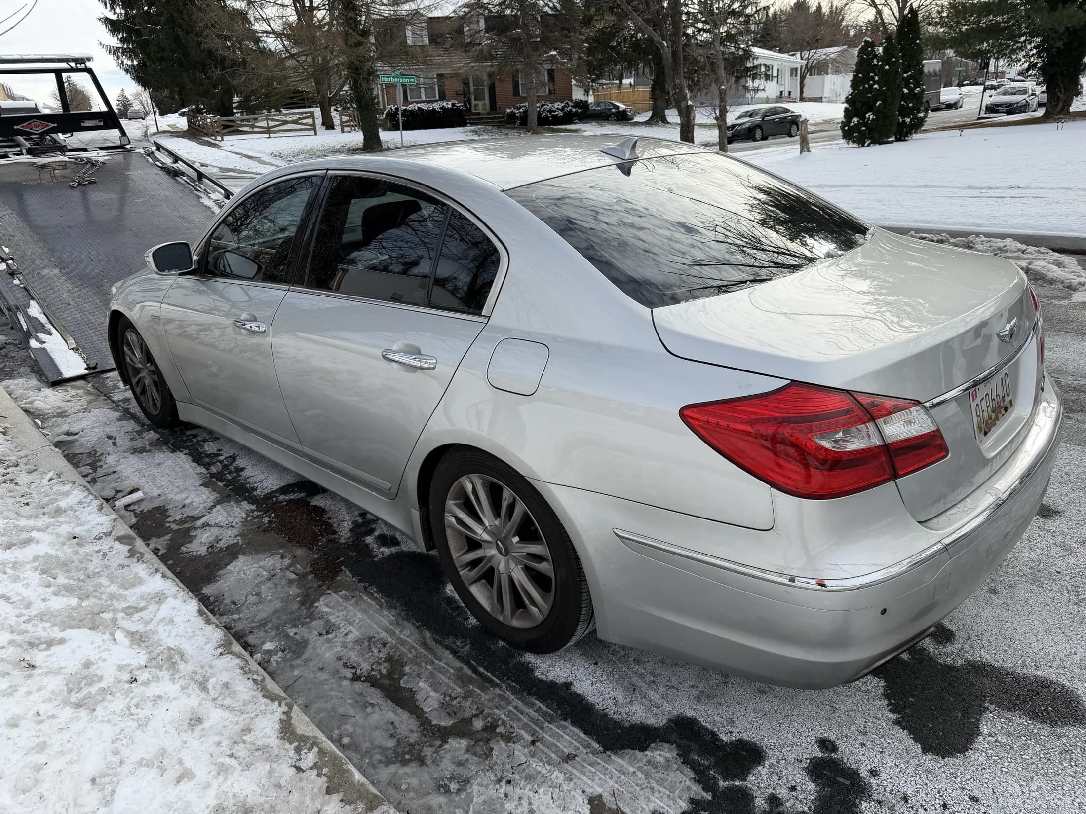 Car stuck in snow before roadside recovery