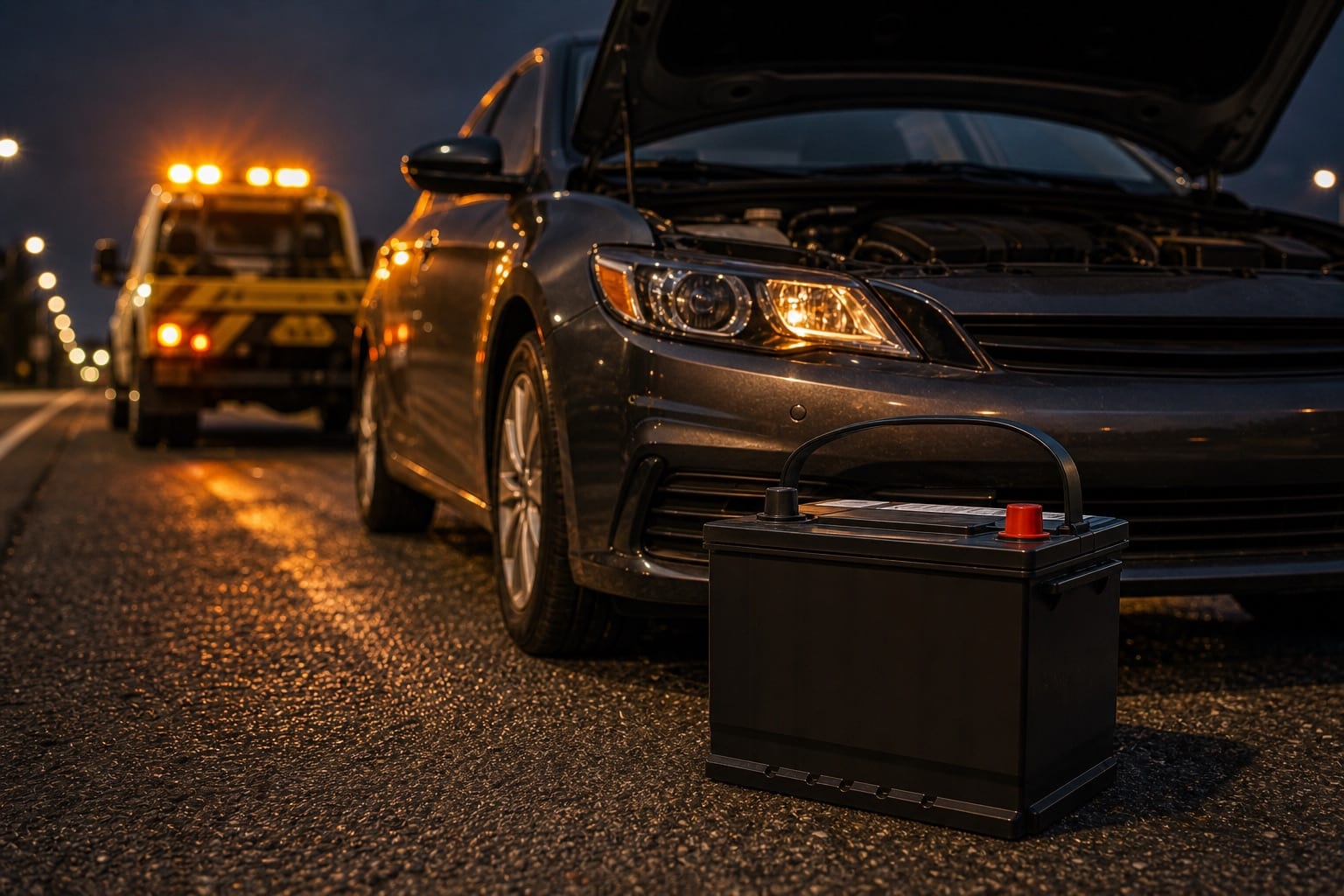 New car battery ready for roadside replacement service